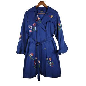 Curations Women’s Small Embroidered Trench Coat‎ Blue